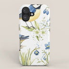 Blue Yellow Spring Birds Flowers Easter Watercolor Design All OVer iPhone Case Gallery Image 1