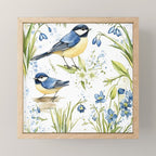 Blue Yellow Spring Birds Flowers Easter Watercolor Design All OVer Mini Art Print Gallery Image 1