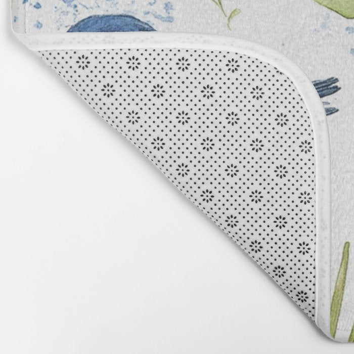 Blue Yellow Spring Birds Flowers Easter Watercolor Design All OVer Bath Mat Gallery Image 2