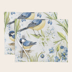 Blue Yellow Spring Birds Flowers Easter Watercolor Design All OVer Placemat Gallery Image 1