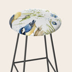 Blue Yellow Spring Birds Flowers Easter Watercolor Design All OVer Stool Gallery Image 2