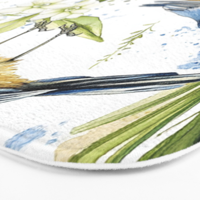 Blue Yellow Spring Birds Flowers Easter Watercolor Design All OVer Bath Mat Gallery Image 3