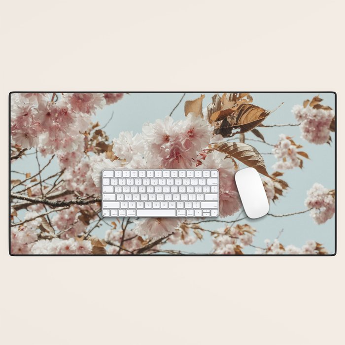 Pink Blossoms - pastel pink flowers cottage core floral grannycore Desk Mat Gallery Image 1