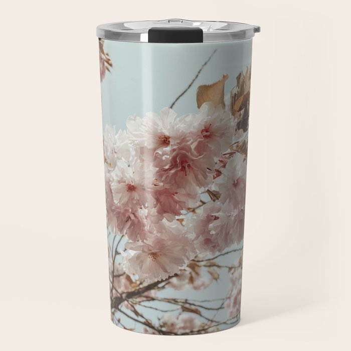 Pink Blossoms - pastel pink flowers cottage core floral grannycore Travel Mug Gallery Image 1