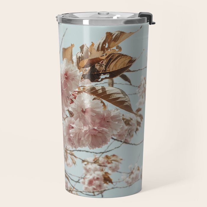 Pink Blossoms - pastel pink flowers cottage core floral grannycore Travel Mug Gallery Image 2