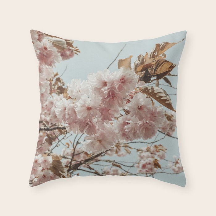 Pink Blossoms - pastel pink flowers cottage core floral grannycore Throw Pillow Gallery Image 6