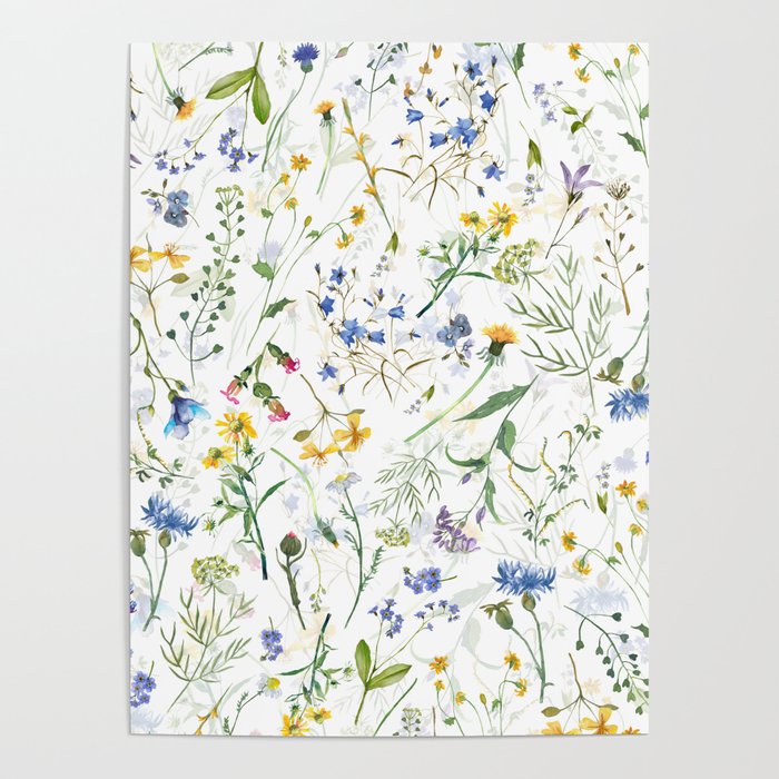 Scandinavian Midsummer Blue And Yellow Wildflowers Meadow  Poster Gallery Image 1
