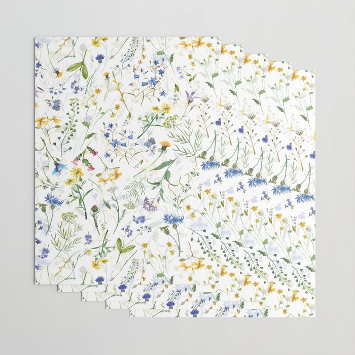 Scandinavian Midsummer Blue And Yellow Wildflowers Meadow  Wrapping Paper Gallery Image 3