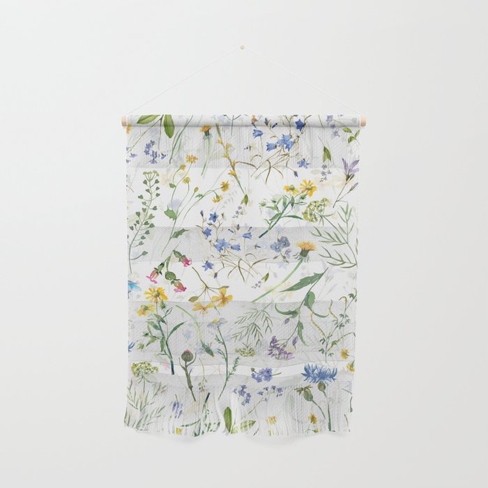 Scandinavian Midsummer Blue And Yellow Wildflowers Meadow  Wall Hanging Gallery Image 1
