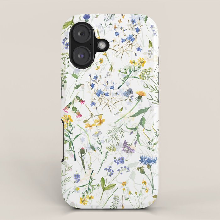 Scandinavian Midsummer Blue And Yellow Wildflowers Meadow  iPhone Case Gallery Image 1