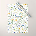 Scandinavian Midsummer Blue And Yellow Wildflowers Meadow  Wrapping Paper Gallery Image 1