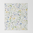 Scandinavian Midsummer Blue And Yellow Wildflowers Meadow  Throw Blanket Gallery Image 2