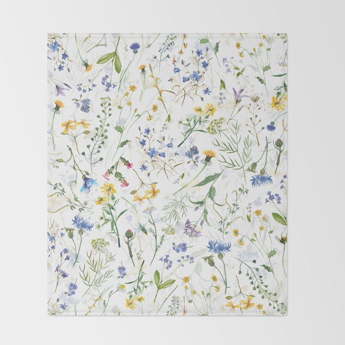 Scandinavian Midsummer Blue And Yellow Wildflowers Meadow  Throw Blanket Gallery Image 2