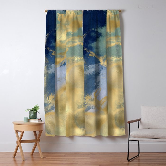Blue and Gold Textured Abstract Marble Art Print Window Curtain Gallery Image 5