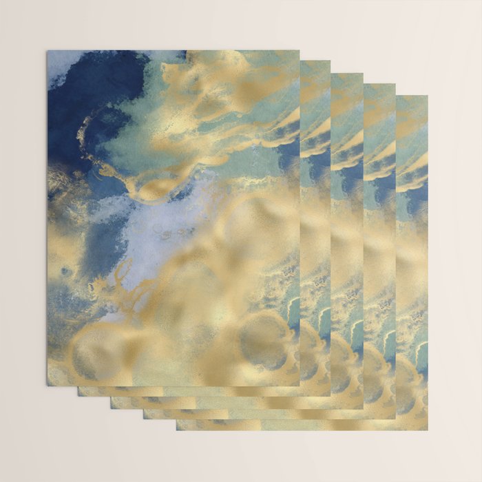 Blue and Gold Textured Abstract Marble Art Print Wrapping Paper Gallery Image 3
