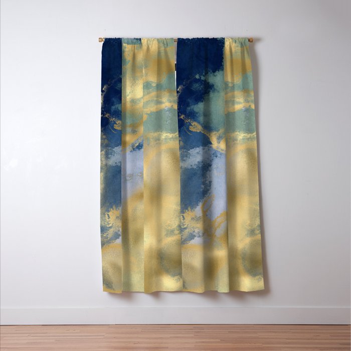 Blue and Gold Textured Abstract Marble Art Print Window Curtain Gallery Image 3