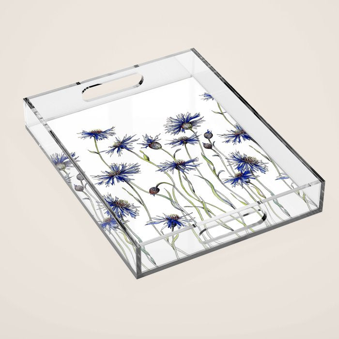 Blue Cornflowers, Illustration Acrylic Tray Gallery Image 1