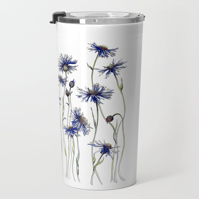 Blue Cornflowers, Illustration Travel Mug Gallery Image 3