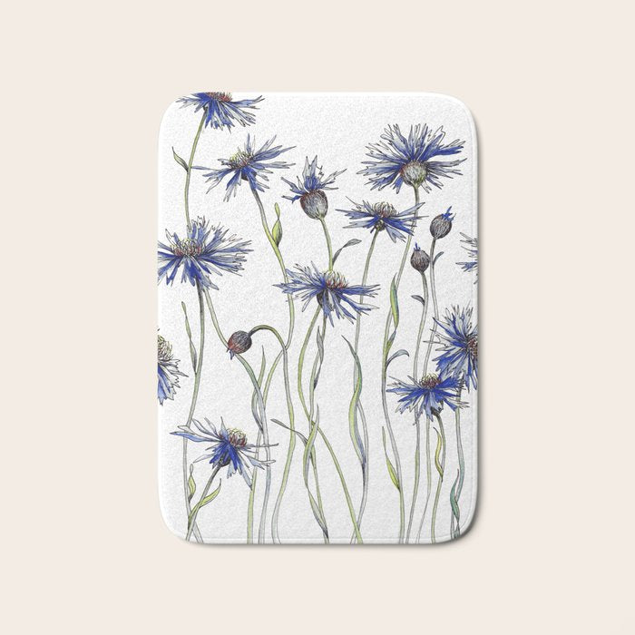 Blue Cornflowers, Illustration Bath Mat Gallery Image 1