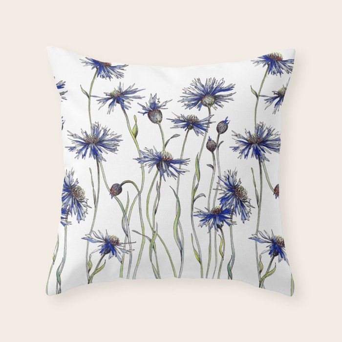 Blue Cornflowers, Illustration Throw Pillow Gallery Image 6