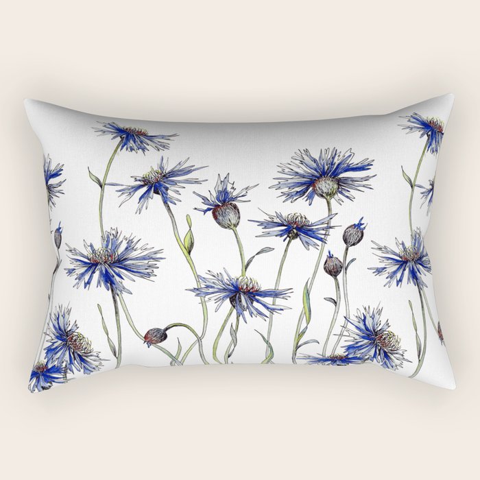 Blue Cornflowers, Illustration Rectangular Pillow Gallery Image 2