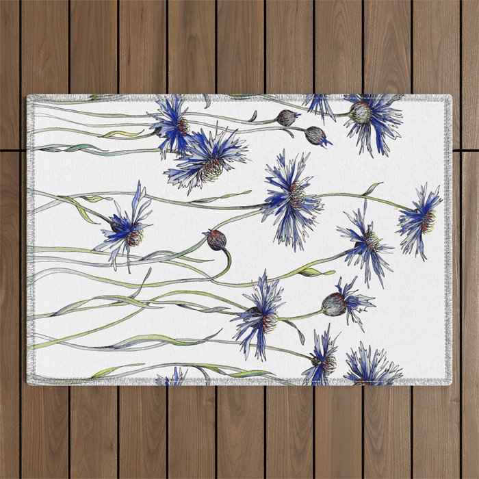 Blue Cornflowers, Illustration Outdoor Rug Gallery Image 1