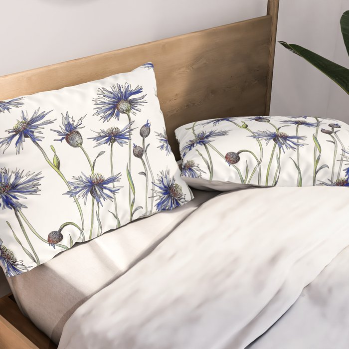 Blue Cornflowers, Illustration Pillow Sham Gallery Image 2