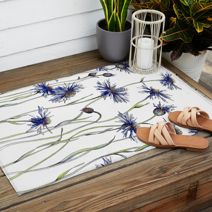 Blue Cornflowers, Illustration Outdoor Rug Gallery Image 2