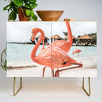 Pink Flamingos On Aruba Island Art Photo | Caribbean Beach Wall Print | Tropical Travel Photography Credenza Gallery Image 1