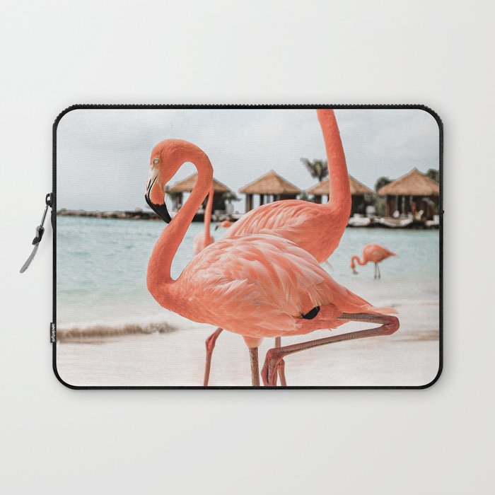 Pink Flamingos On Aruba Island Art Photo | Caribbean Beach Wall Print | Tropical Travel Photography Laptop Sleeve Gallery Image 1