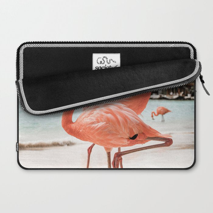 Pink Flamingos On Aruba Island Art Photo | Caribbean Beach Wall Print | Tropical Travel Photography Laptop Sleeve Gallery Image 2