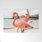 Pink Flamingos On Aruba Island Art Photo | Caribbean Beach Wall Print | Tropical Travel Photography Welcome Mat Gallery Image 1