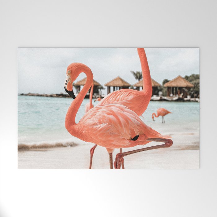 Pink Flamingos On Aruba Island Art Photo | Caribbean Beach Wall Print | Tropical Travel Photography Welcome Mat Gallery Image 1