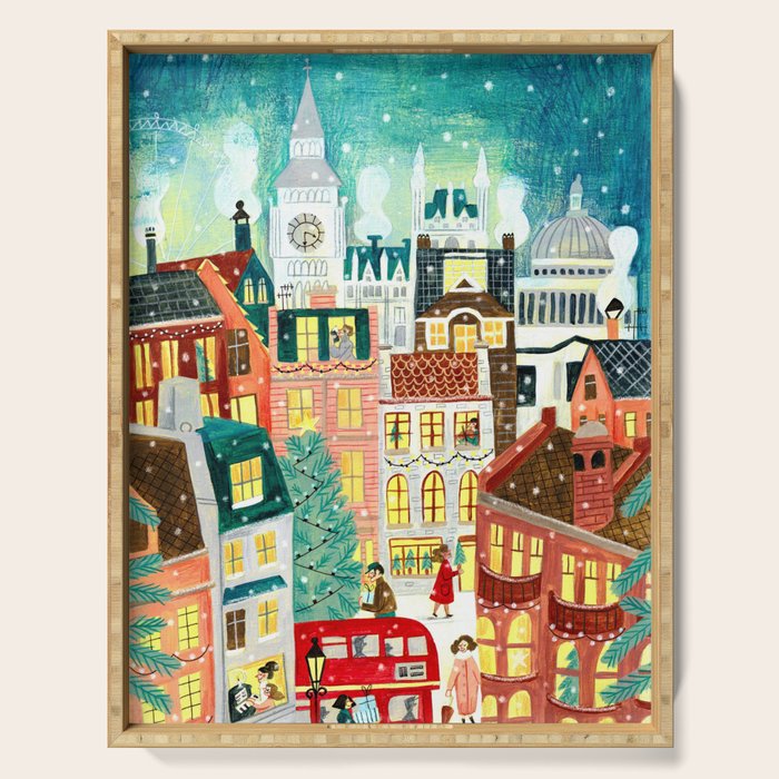 London city lights in the snow Serving Tray Gallery Image 1