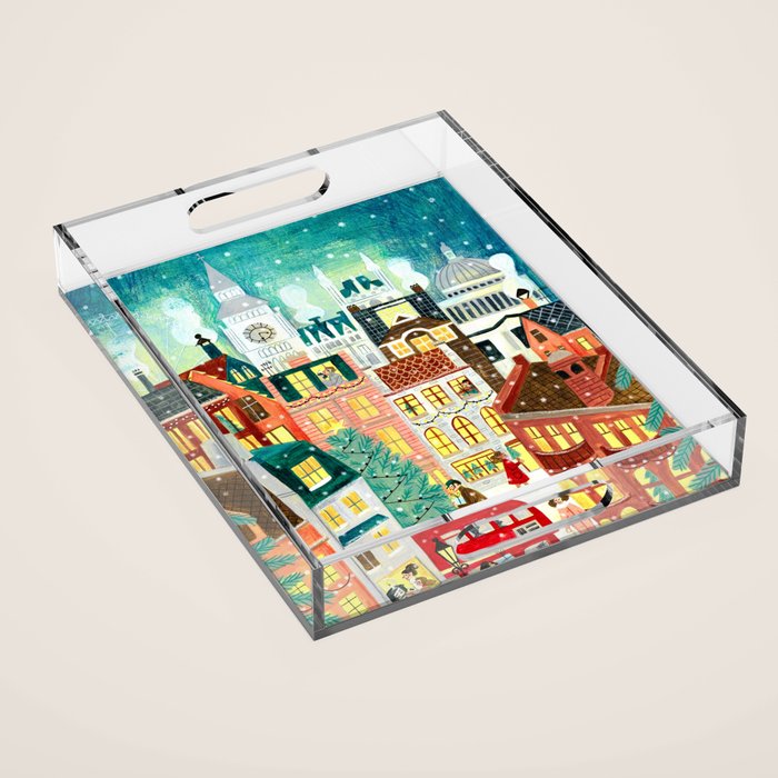 London city lights in the snow Acrylic Tray Gallery Image 1