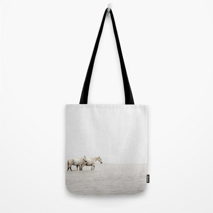 White Camargue Horses - Minimalist Nature Photography Tote Bag Gallery Image 2