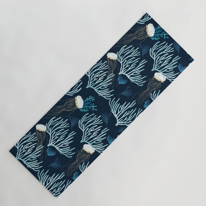 Jellyfish and Coral-Navy Yoga Mat Gallery Image 1