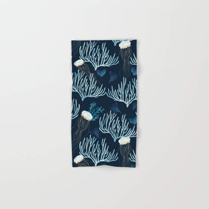 Jellyfish and Coral-Navy Bath Towel Gallery Image 1