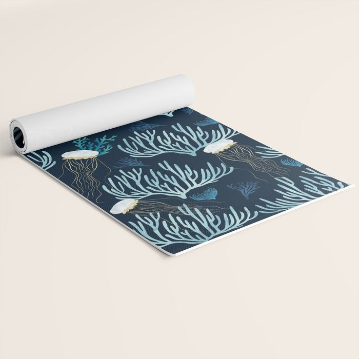 Jellyfish and Coral-Navy Yoga Mat Gallery Image 2