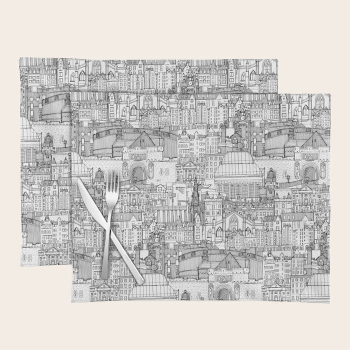 Edinburgh toile black white Placemat Gallery Image 1