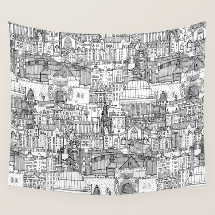 Edinburgh toile black white Wall Tapestry Gallery Image 4
