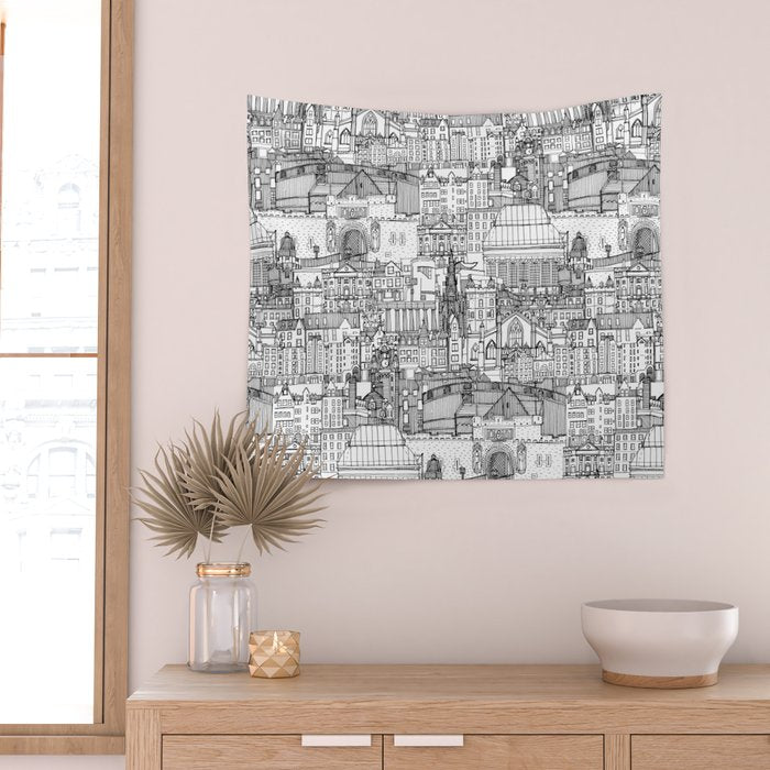 Edinburgh toile black white Wall Tapestry Gallery Image 2