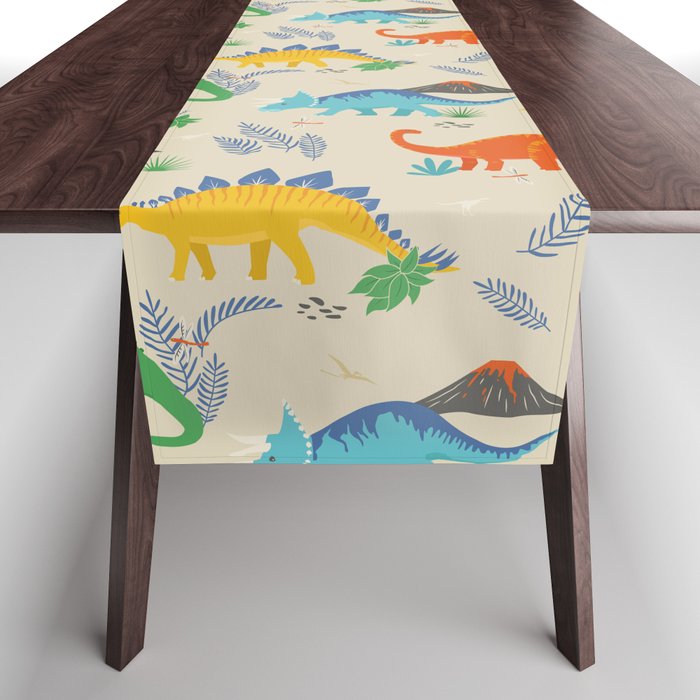 Jurassic Dinosaurs in Primary Colors Table Runner Gallery Image 1