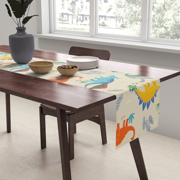 Jurassic Dinosaurs in Primary Colors Table Runner Gallery Image 2