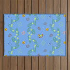 Whimsical Tiny Toys & Pine Branches in Blue Outdoor Rug Gallery Image 1