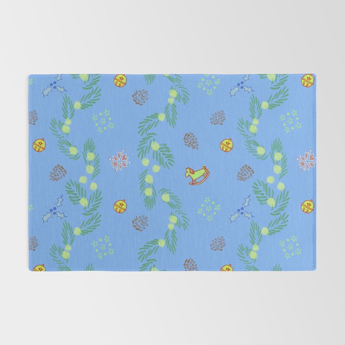 Whimsical Tiny Toys & Pine Branches in Blue Rug Gallery Image 2