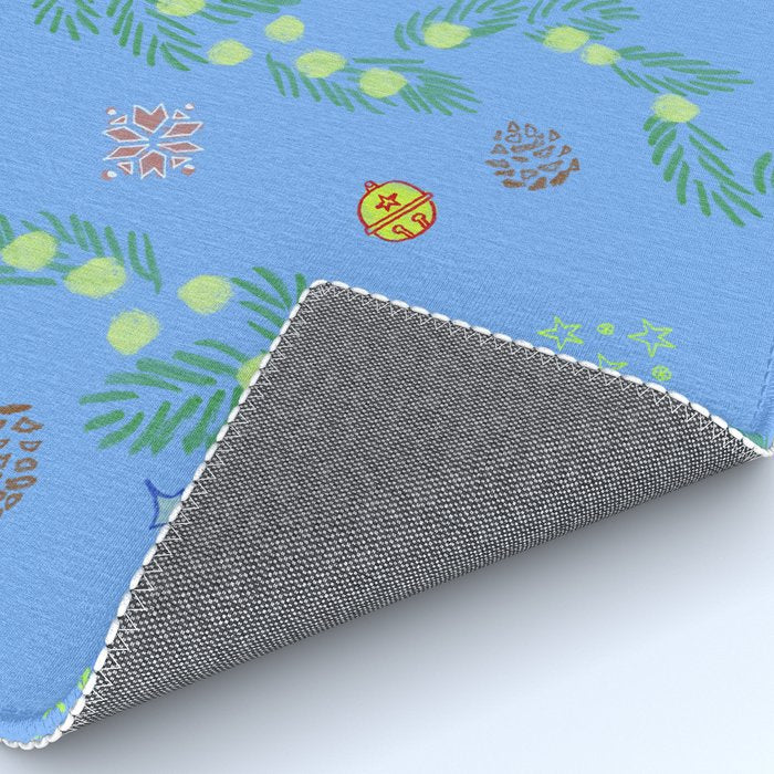 Whimsical Tiny Toys & Pine Branches in Blue Rug Gallery Image 4