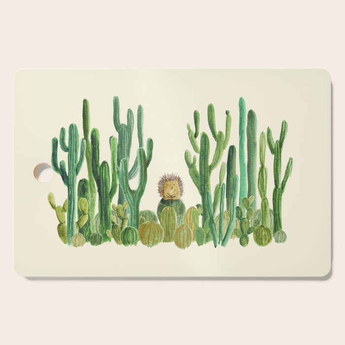 In my happy place - hedgehog meditating in cactus jungle Cutting Board Gallery Image 1