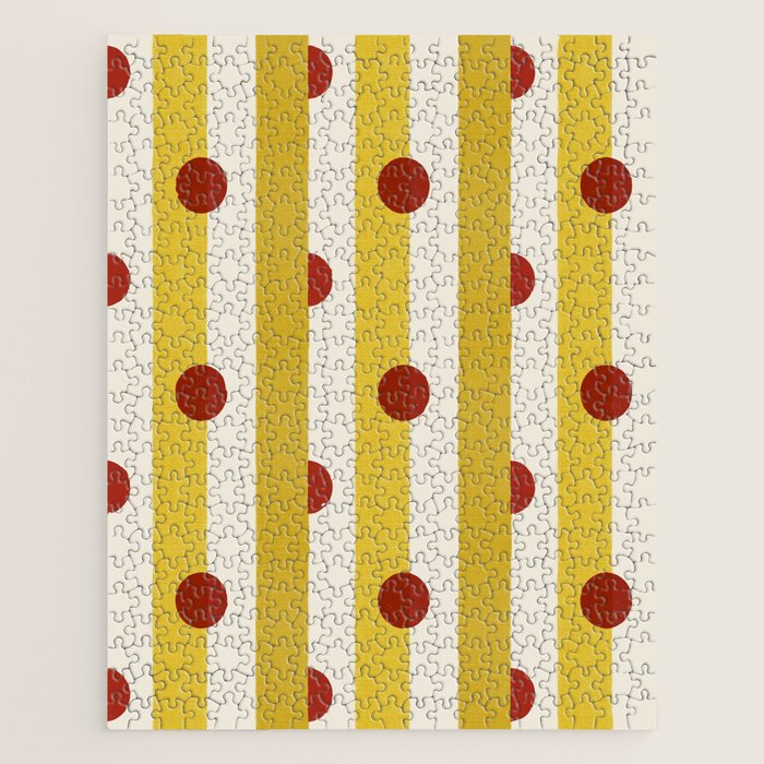 Yellow Stripes and Red Dots Pattern with Texture Jigsaw Puzzle Gallery Image 1