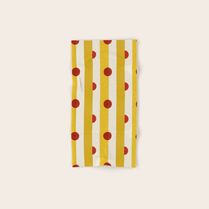 Yellow Stripes and Red Dots Pattern with Texture Bath Towel Gallery Image 1